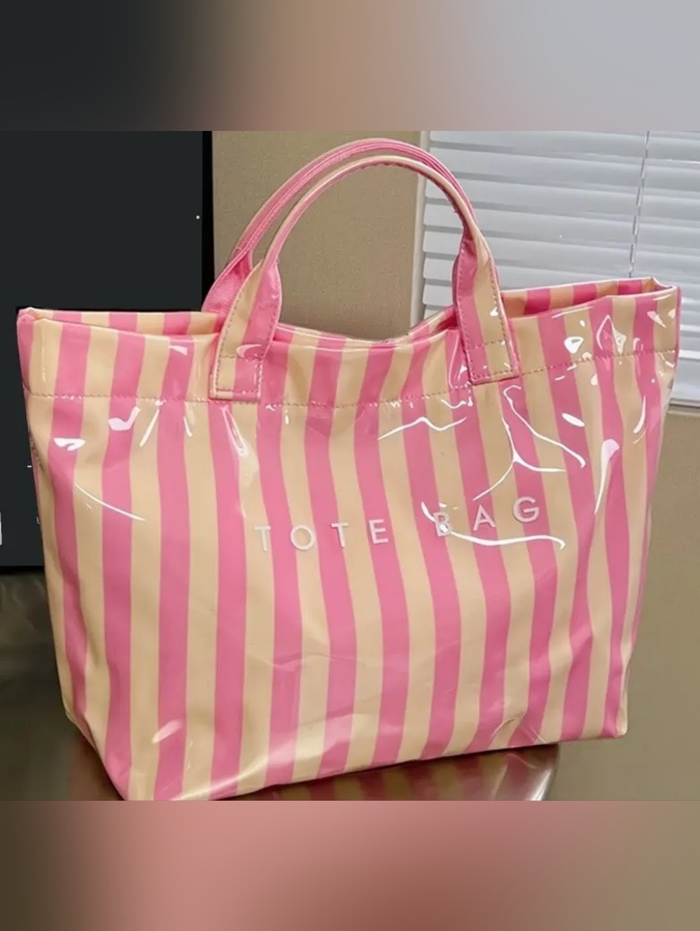 Tote Bag Pink and Cream Striped Shopper Tote